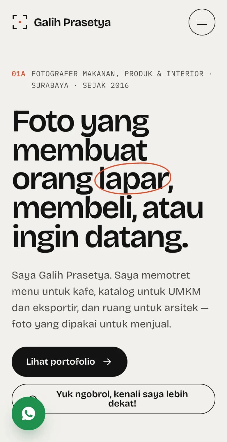 Galih Prasetya, tampilan HP