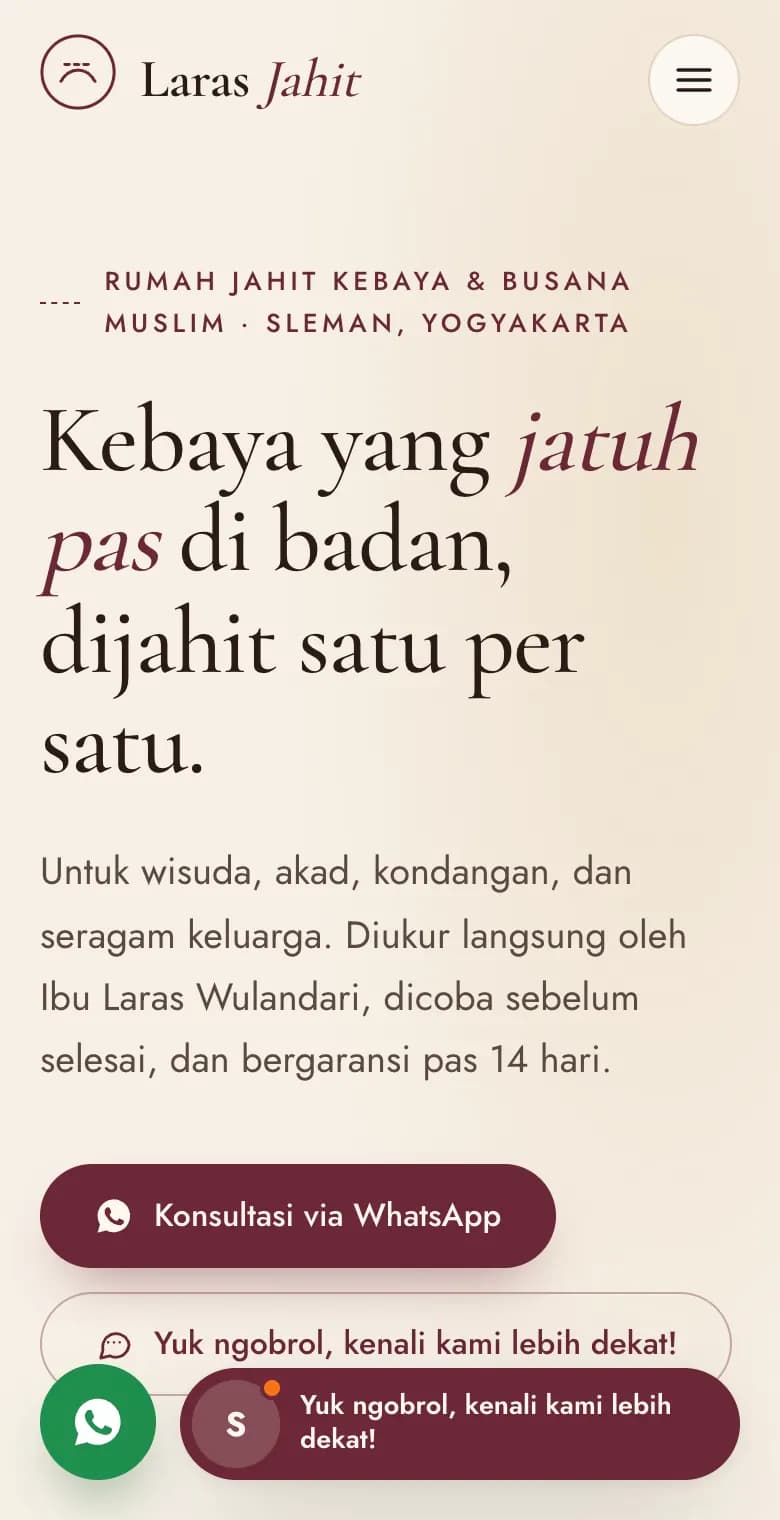 Laras Jahit, tampilan HP