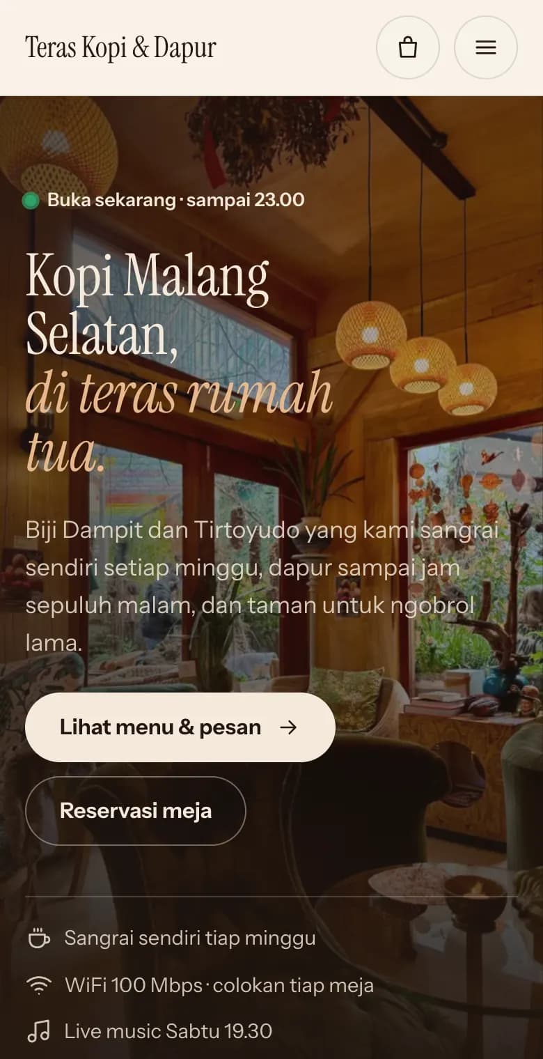 Teras Kopi & Dapur, tampilan HP